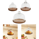 Maxbell Wood Cake Tray with Glass Dome Serving Tray for Holiday Shop Display Kitchen 10.4cmx9cm