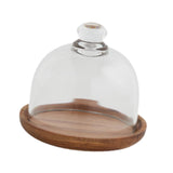 Maxbell Wood Cake Tray with Glass Dome Serving Tray for Holiday Shop Display Kitchen 11.8cmx10.5cm