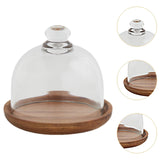 Maxbell Wood Cake Tray with Glass Dome Serving Tray for Holiday Shop Display Kitchen 11.8cmx10.5cm