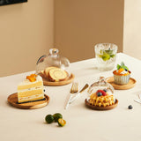 Maxbell Wood Cake Tray with Glass Dome Serving Tray for Holiday Shop Display Kitchen 11.8cmx10.5cm