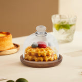 Maxbell Wood Cake Tray with Glass Dome Serving Tray for Holiday Shop Display Kitchen 11.8cmx10.5cm