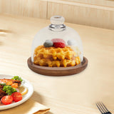 Maxbell Wood Cake Tray with Glass Dome Serving Tray for Holiday Shop Display Kitchen 11.8cmx10.5cm