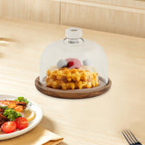 Maxbell Wood Cake Tray with Glass Dome Serving Tray for Holiday Shop Display Kitchen 14.8cmx12cm