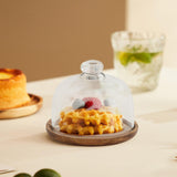 Maxbell Wood Cake Tray with Glass Dome Serving Tray for Holiday Shop Display Kitchen 14.8cmx12cm