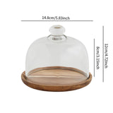 Maxbell Wood Cake Tray with Glass Dome Serving Tray for Holiday Shop Display Kitchen 14.8cmx12cm