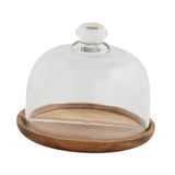 Maxbell Wood Cake Tray with Glass Dome Serving Tray for Holiday Shop Display Kitchen 14.8cmx12cm
