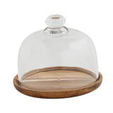 Maxbell Wood Cake Tray with Glass Dome Serving Tray for Holiday Shop Display Kitchen 14.8cmx12cm
