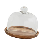 Maxbell Wood Cake Tray with Glass Dome Serving Tray for Holiday Shop Display Kitchen 14.8cmx12cm