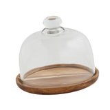 Maxbell Wood Cake Tray with Glass Dome Serving Tray for Holiday Shop Display Kitchen 14.8cmx12cm