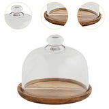 Maxbell Wood Cake Tray with Glass Dome Serving Tray for Holiday Shop Display Kitchen 14.8cmx12cm