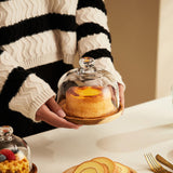 Maxbell Wood Cake Tray with Glass Dome Serving Tray for Holiday Shop Display Kitchen 14.8cmx12cm