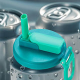 Maxbell Soda Can Lid with Straw Easy to Use Silicone Press to Seal for Standard Cans blue green