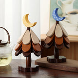 Maxbell Wooden Tree Coasters Housewarming Gift Wooden Trivets for Pan Hot Pot Teapot yellow moon