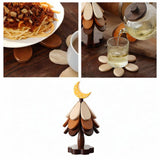 Maxbell Wooden Tree Coasters Housewarming Gift Wooden Trivets for Pan Hot Pot Teapot yellow moon
