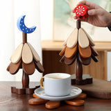 Maxbell Wooden Tree Coasters Housewarming Gift Wooden Trivets for Pan Hot Pot Teapot blue moon