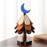 Maxbell Wooden Tree Coasters Housewarming Gift Wooden Trivets for Pan Hot Pot Teapot blue moon