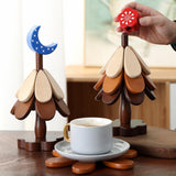Maxbell Wooden Tree Coasters Housewarming Gift Wooden Trivets for Pan Hot Pot Teapot red flower