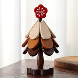 Maxbell Wooden Tree Coasters Housewarming Gift Wooden Trivets for Pan Hot Pot Teapot red flower