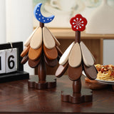 Maxbell Wooden Tree Coasters Housewarming Gift Wooden Trivets for Pan Hot Pot Teapot red flower