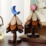Maxbell Wooden Tree Coasters Housewarming Gift Wooden Trivets for Pan Hot Pot Teapot red flower