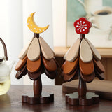 Maxbell Wooden Tree Coasters Housewarming Gift Wooden Trivets for Pan Hot Pot Teapot red flower