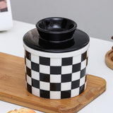 Maxbell Butter Crock Porcelain Kitchen Storage Container for Fresh Spreadable Butter Square Grid