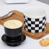 Maxbell Butter Crock Porcelain Kitchen Storage Container for Fresh Spreadable Butter Square Grid