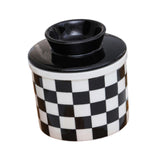 Maxbell Butter Crock Porcelain Kitchen Storage Container for Fresh Spreadable Butter Square Grid