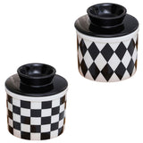 Maxbell Butter Crock Porcelain Kitchen Storage Container for Fresh Spreadable Butter Square Grid