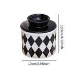 Maxbell Butter Crock Porcelain Kitchen Storage Container for Fresh Spreadable Butter Rhombic Grid