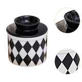 Maxbell Butter Crock Porcelain Kitchen Storage Container for Fresh Spreadable Butter Rhombic Grid
