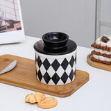 Maxbell Butter Crock Porcelain Kitchen Storage Container for Fresh Spreadable Butter Rhombic Grid