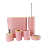 Maxbell 6 Pieces Bathroom Accessories Simple Trash Can for Farmhouse Apartment Hotel Light Pink