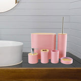 Maxbell 6 Pieces Bathroom Accessories Simple Trash Can for Farmhouse Apartment Hotel Light Pink