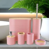 Maxbell 6 Pieces Bathroom Accessories Simple Trash Can for Farmhouse Apartment Hotel Light Pink