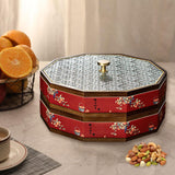 Maxbell Divided Serving Box Versatile Serving Tray for Cookies Desserts Dried Fruits 2 Tiers Red