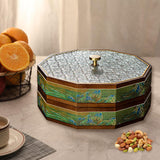 Maxbell Divided Serving Box Versatile Serving Tray for Cookies Desserts Dried Fruits 2 Tiers Green