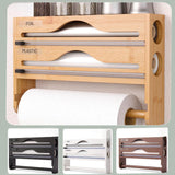 Maxbell Wrap Dispenser Bamboo Aluminum Foil and Parchment Wrapping Paper Storage 3 in 1 natural color