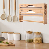 Maxbell Wrap Dispenser Bamboo Aluminum Foil and Parchment Wrapping Paper Storage 3 in 1 natural color