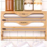 Maxbell Wrap Dispenser Bamboo Aluminum Foil and Parchment Wrapping Paper Storage 3 in 1 natural color