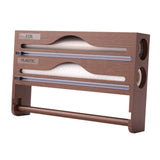 Maxbell Wrap Dispenser Bamboo Aluminum Foil and Parchment Wrapping Paper Storage 3 in 1 brown