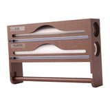 Maxbell Wrap Dispenser Bamboo Aluminum Foil and Parchment Wrapping Paper Storage 3 in 1 brown