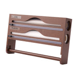 Maxbell Wrap Dispenser Bamboo Aluminum Foil and Parchment Wrapping Paper Storage 3 in 1 brown
