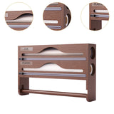 Maxbell Wrap Dispenser Bamboo Aluminum Foil and Parchment Wrapping Paper Storage 3 in 1 brown
