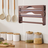 Maxbell Wrap Dispenser Bamboo Aluminum Foil and Parchment Wrapping Paper Storage 3 in 1 brown