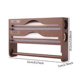Maxbell Wrap Dispenser Bamboo Aluminum Foil and Parchment Wrapping Paper Storage 3 in 1 brown