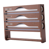 Maxbell Wrap Dispenser Bamboo Aluminum Foil and Parchment Wrapping Paper Storage 4 in 1 brown