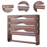 Maxbell Wrap Dispenser Bamboo Aluminum Foil and Parchment Wrapping Paper Storage 4 in 1 brown