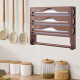 Maxbell Wrap Dispenser Bamboo Aluminum Foil and Parchment Wrapping Paper Storage 4 in 1 brown