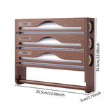 Maxbell Wrap Dispenser Bamboo Aluminum Foil and Parchment Wrapping Paper Storage 4 in 1 brown